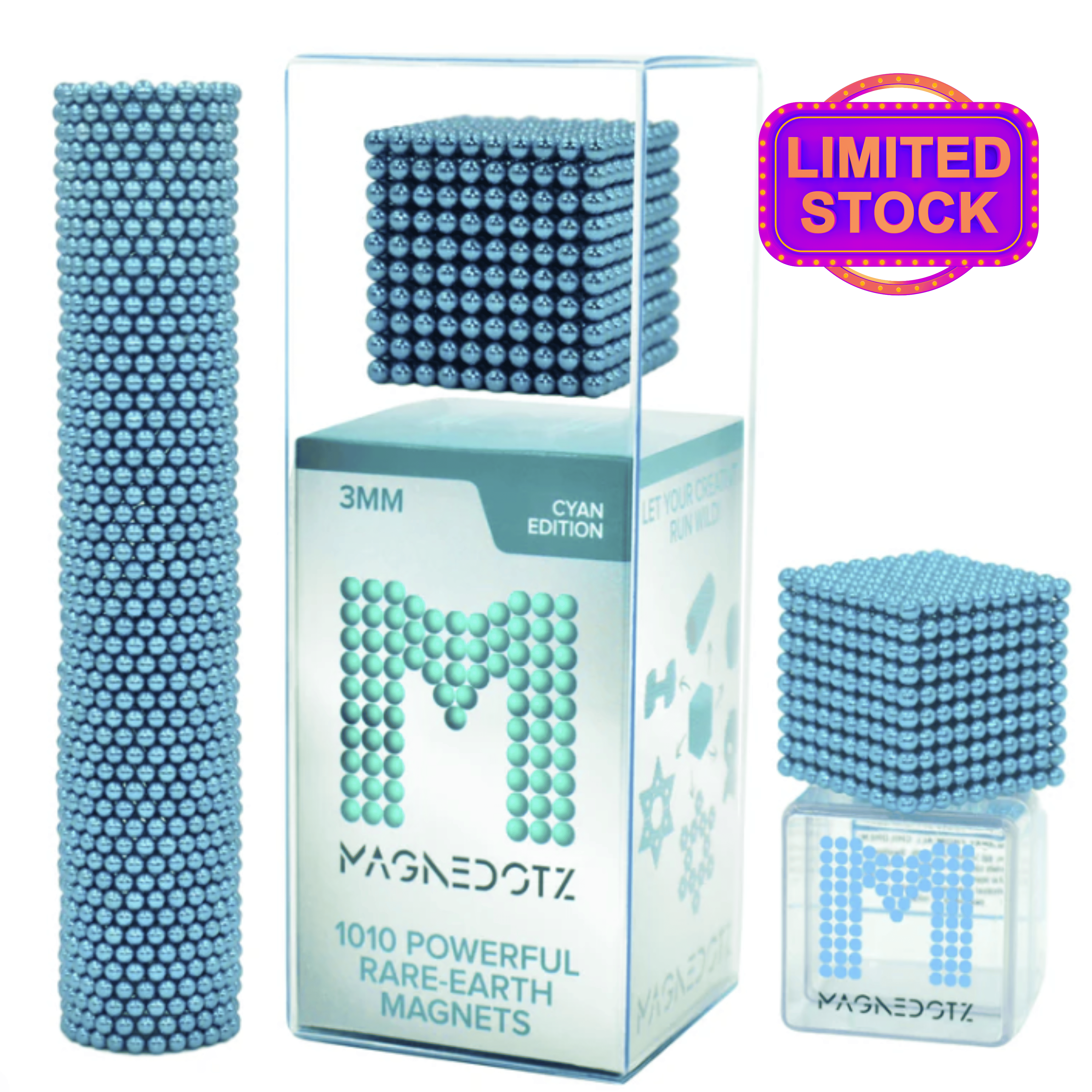 3MM Cyan MagneDotZ magnetic balls - desktop fidget toy